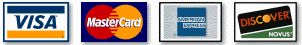 We accept Visa, Mastercard, American Express, and Discover.